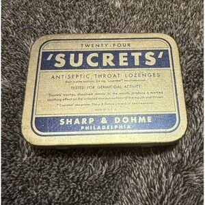 Vintage 24 'SUCRETS' Antiseptic Throat Lozenges Tin Container - Sharp & Dohme